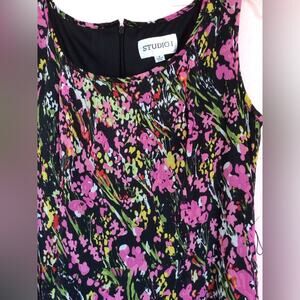 Studio I black pink sleeveless floral midi dress size 6